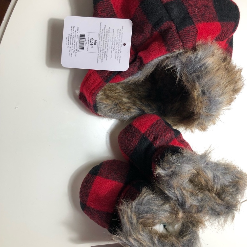 Plaid Red and Black Kids Winter Hat and Mittens Set
